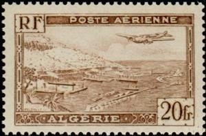 Stamp, Plane over Algiers harbor, Algeria,  , Ports, Aviation, Aircrafts