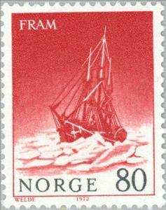 Stamp, Polar ship "Fram" in pack ice, Norway,  , Ships, Ice, Sailing Ships
