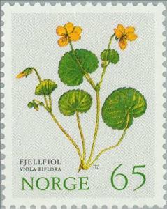 Stamp, Yellow Wood Violet (Viola biflora), Norway,  , Flowers, Plants (Flora)