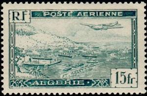 Stamp, Plane over Algiers harbor, Algeria,  , Ports, Aviation, Aircrafts