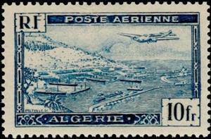 Stamp, Plane over Algiers harbor, Algeria,  , Ports, Aviation, Aircrafts