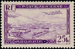 Stamp, Plane over Algiers harbor, Algeria,  , Ports, Aviation, Aircrafts