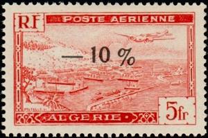Stamp, Plane over Algiers harbor, Algeria,  , Aviation, Aircrafts