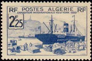 Stamp, American export liner unloading cargo, Algeria,  , Ships, Steamers, Ports, World Exhibitions
