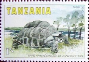 Stamp, Aldabra Giant Tortoise (Aldabrachelys gigantea), Tanzania,  , Reptiles, Turtles, Animals (Fauna)