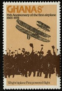 Stamp, Wright Biplane,Crowd, Ghana,  , Aircrafts