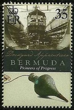Stamp, Hull of boat under construction, plumb bob, Bermuda,  
