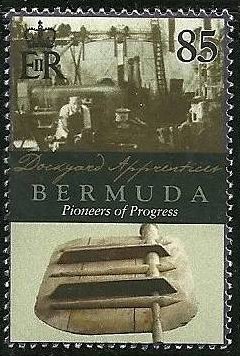 Stamp, Worker and equipment, wooden rudder pattern, Bermuda,  