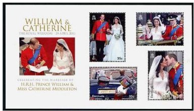 Souvenir Sheet, Sheet of 4, Prince William and Catherine Middleton, Bermuda,  , Royalty
