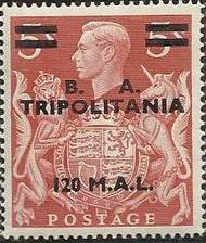 Stamp, British Stamp Overprinted "B.A. Tripolitania", Italian colonies, territories and occupations,  