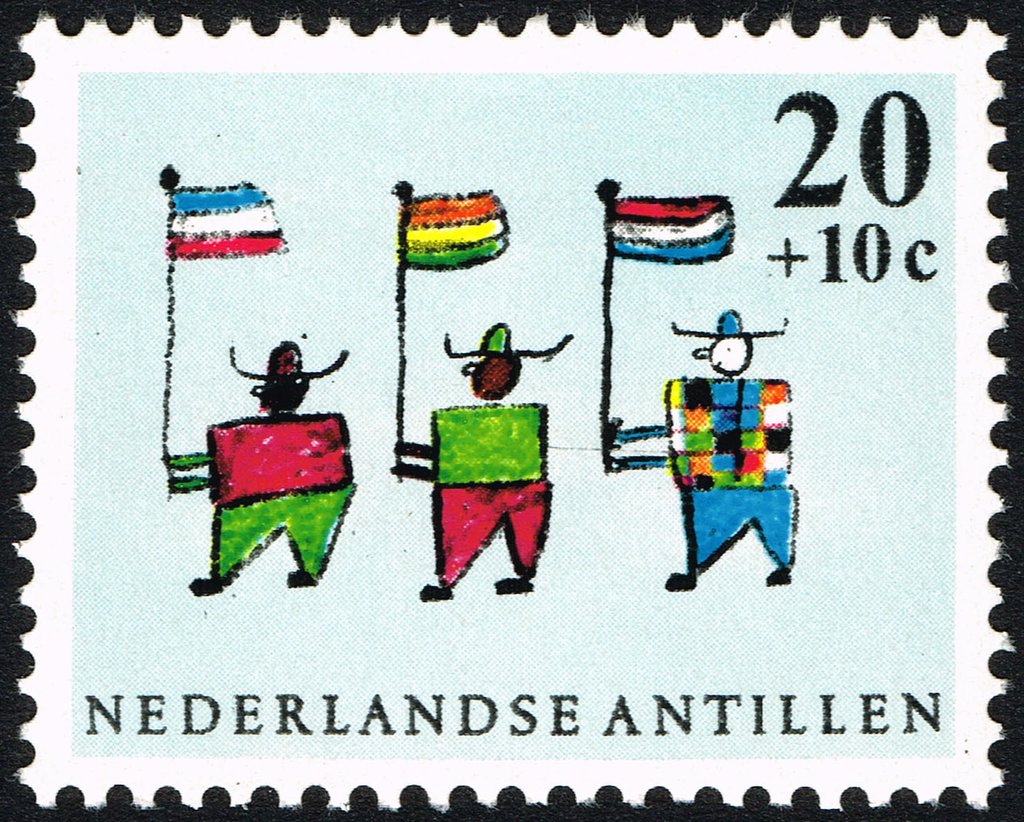 Three boys with flags