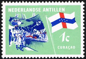 Stamp, Floating market, Curacao, Netherlands Antilles,  , Flags
