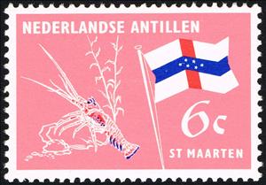 Stamp, Lobster, St. Maarten, Netherlands Antilles,  , Flags, Animals (Fauna)