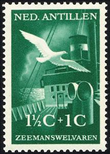 Stamp, Ship and gull, Netherlands Antilles,  