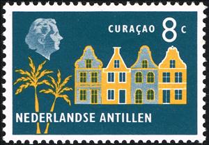 Stamp, Old buildings, Curacao, Netherlands Antilles,  , Tourism