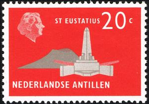 Stamp, De Ruyter obelisk, St. Eustatius, Netherlands Antilles,  , Tourism