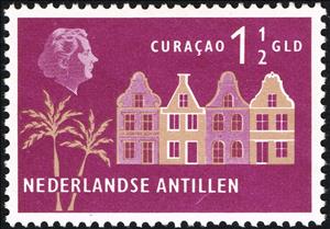 Stamp, Old buildings, Curacao, Netherlands Antilles,  , Tourism