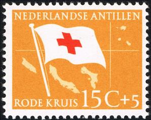 Stamp, Flag and map, Netherlands Antilles,  , Red Cross and Red Crescent
