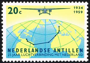 Stamp, Globe showing route flown, Netherlands Antilles,  
