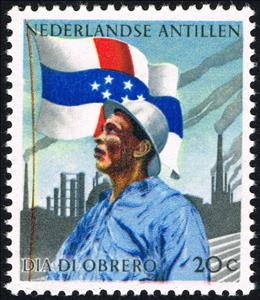 Stamp, Worker, Flag and factories, Netherlands Antilles,  