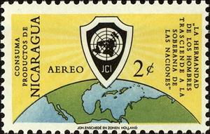 Stamp, Globe showing map of Americas, Nicaragua,  