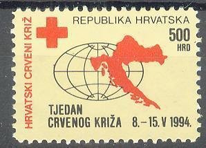 Stamp, Red Cross Week (IV), Croatia,  , Maps, Red Cross and Red Crescent