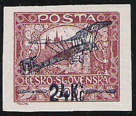 Stamp, Hradcany at Prague - Overprint Airplane and new value, Czechoslovakia,  