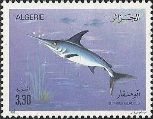 Stamp, Swordfish (Xiphias gladius) , Algeria,  , Fishes