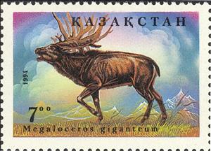 Stamp, Irish Elk (Megaloceros giganteum), Kazakhstan,  , Prehistorical Animals, Deer