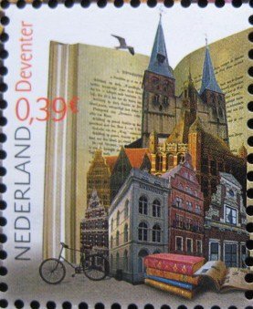 Stamp, pretty Netherlands-Deventer, Netherlands,  , Houses, Towers, Books, Cycles, Churches - Cathedrals - Basilicas - Chapels