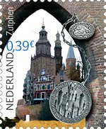 Stamp, pretty Netherlands-Zutphen, Netherlands,  , Gates, Houses, Towers, Buildings, Seals (Emblems), Churches - Cathedrals - Basilicas - Chapels