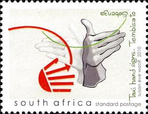 Stamp, Signs to order a taxi, South Africa,  , Hands