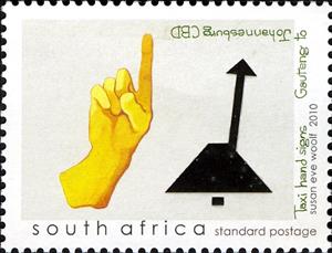 Stamp, Signs to order a taxi, South Africa,  , Hands