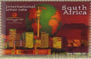 Stamp, Buildings and globe, South Africa,  