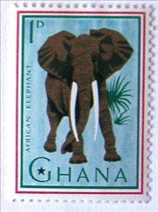 Stamp, African Elephant (Loxodonta africana), Ghana,  , Mammals, Elephants, Animals (Fauna)