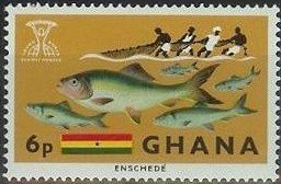 Stamp, Atlantic Herring (Clupea harengus), Fisherman and Flag, Ghana,  , Fishery, Flags, Freedom from hunger, Animals (Fauna), Fishes