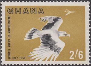 Stamp, Palm-nut vulture and Vickers VC-10, Ghana,  , Birds, Aviation, Airlines, Aircrafts