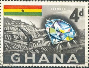 Stamp, Cut Diamond & Open-cast Mine, Ghana,  , Flags, Gemstones, Jewellery, Mining, Minerals