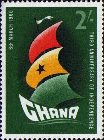 Ghana Flag Forming Triple Sail of Symbolic Ship
