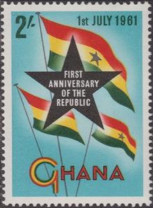 Stamp, Star and 3 Ghana flags, Ghana,  