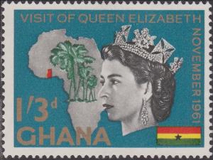 Stamp, Elizabeth II and Map of Africa, Ghana,  