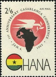 Stamp, Dove flying over map of Africa, Ghana,  
