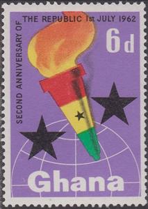 Stamp, Torch in flag colors and globe, Ghana,  