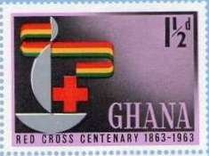 Stamp, Cross, flag and centenary emblem, Ghana,  , Red Cross and Red Crescent