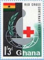 Stamp, Emblem and globe, Ghana,  , Red Cross and Red Crescent