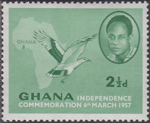 Stamp, Kwame Nkrumah (1909-1972), Primeminister, Vulture, Map, Ghana,  , Heads of State, Maps, Birds, Birds of Prey, Animals (Fauna)