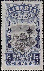 Stamp, Overprint 3 on 5, Liberia,  