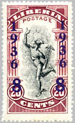 Stamp, Overprint 8 on 20, Liberia,  