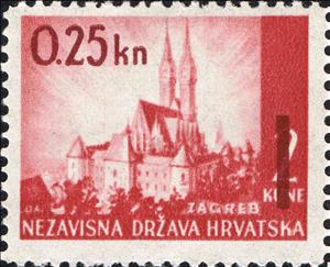 Stamp, Overprinted Value on Zagreb, Croatia,  