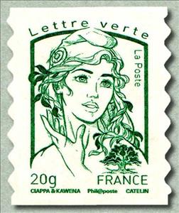 Stamp, Marianne and tree - Lettre verte, France,  